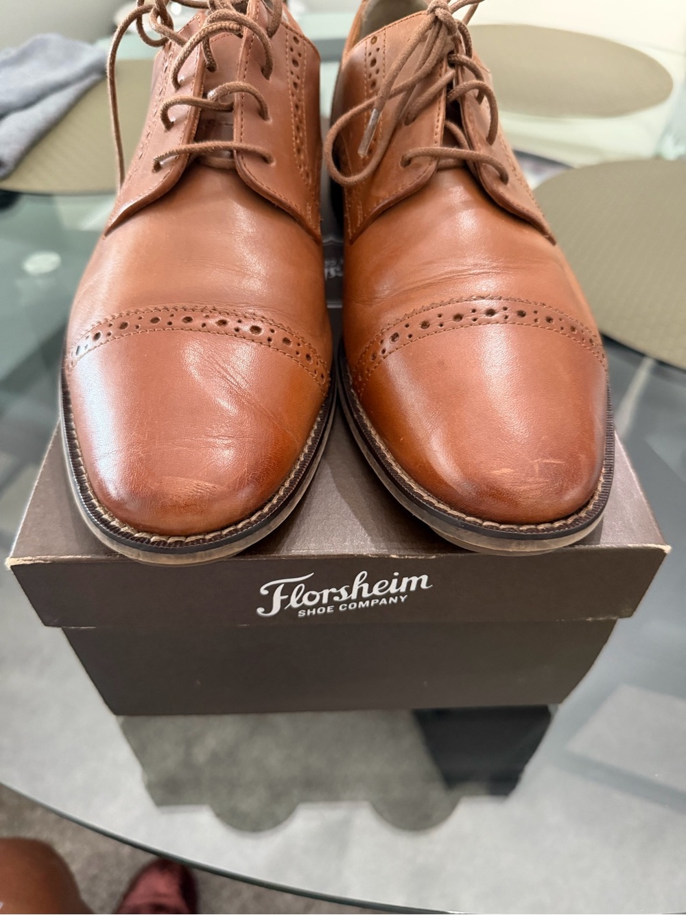 Florsheim Tan Leather Cap-Toe Derby with Brogue Detailing